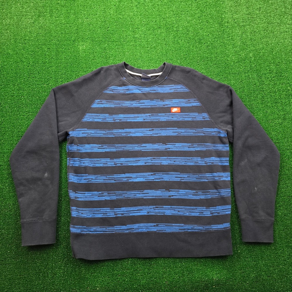 Nike Speed Sweatshirt Mens Large Blue Striped Long Sleeve Pullover Crewneck FLAW
